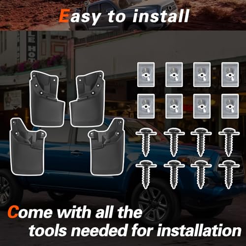 Image of 2016 Tacoma Mud Flaps Compatible with Toyota Tacoma 2016 2017 2018 2019 2020 2021 2022 2023 Mud Guards with Fender Flares (Except SR Models) Splash Guards 4pcs