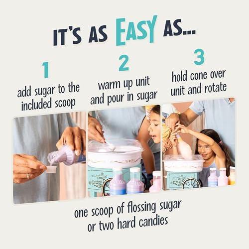 Image of Nostalgia Vintage Hard and Sugar Free Candy Countertop Cotton Candy Maker, Includes 2 Reusable Cones And Sugar Scoop - Aqua