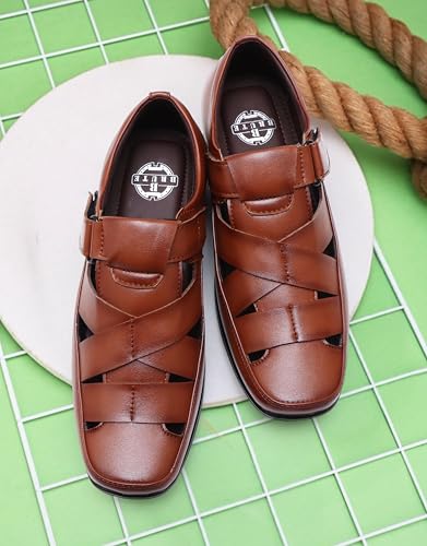 Image of BRUTE Faux Leather Sandals for Men | Fisherman Sandals | Closed Sandals
