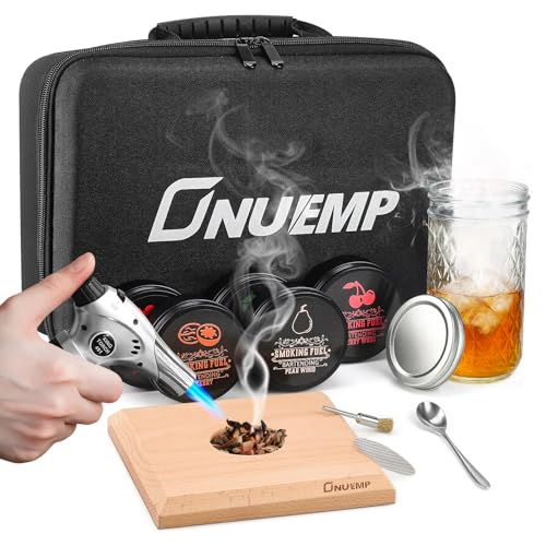 ONUEMP Cocktail Smoker Kit with Torch, Old Fashioned Smoker Kit with 5 Flavor Wood Chips, Drink Infuser, Smoke Top, Whiskey Bourbon Gifts for Men Dad Husband Father's Day (Without Butane)