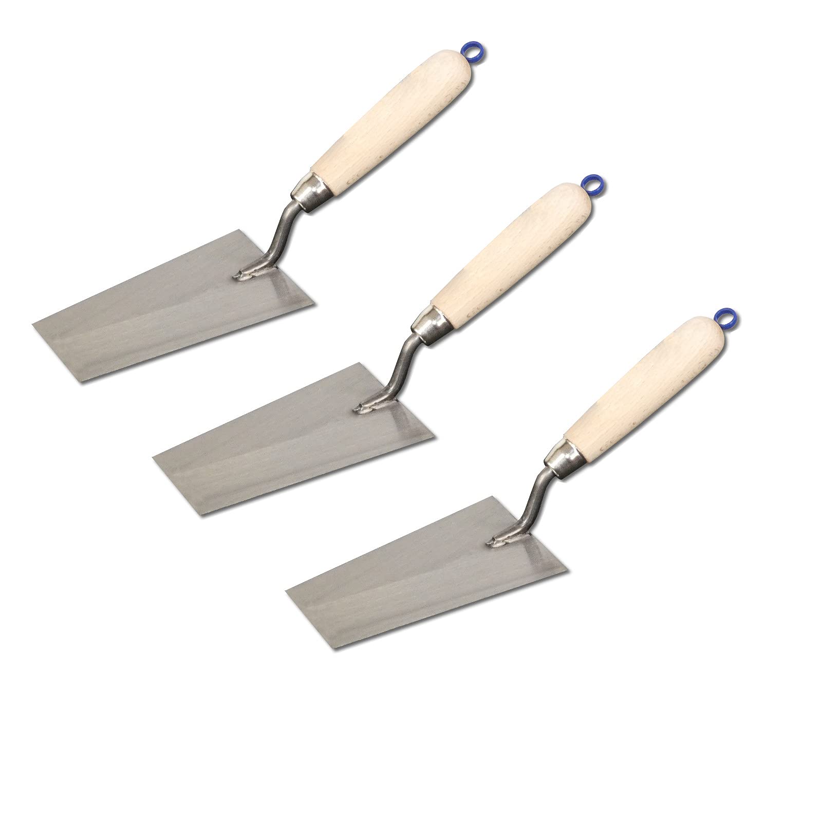 DEWEPRO® Lot de 3 truelles de nettoyage Forme bernoise 145 x 80 x 55 mm – Petite truelle de maçon avec lame en acier et manche en bois – Truelle de stucage pour travaux manuels précis