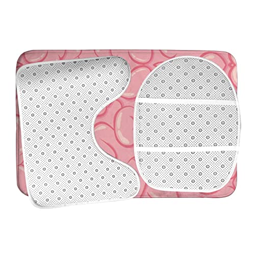 DIRYKILP Badematte + Konturmatte + Toilettendeckelbezug, Lustige Cartoon Rosa Gehirnstruktur 3 Stück Badematten Set, mit rutschfester Klebeunterseite – Bild 7