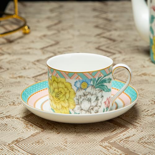 PANAOAHU Floral Bone China Tea Set, 21-Piece Luxury China Set for 6 with Gold Trim, Vintage Teacup Set with Teapot, Sugar Bowl and Creamer, Perfect for Afternoon Tea & Gifting by PANAOAHU - Image 5