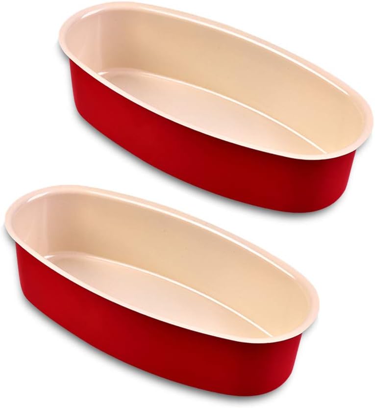 Set of 2 Cheese Cake Mold, Oval Shape Nonstick Carbon Steell Baking Tray, Cake Pop Moulds Bread Loaf Mold Cheese Cake Tin, Cake Pan Kitchen Cooking Baking Tool(Red)