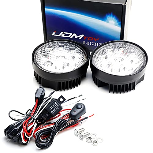 iJDMTOY Behind Grille 4.7-Inch LED Fog Lighting Compatible with Mustang GT 2015-2017 Pre-LCI, Includes 2x27W Rally Style LED Fog Driving Lights, Behind Grille Mounting Brackets & Relay Wiring Harness