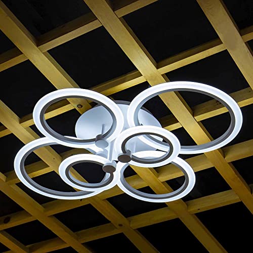 Lampadario LED moderno 51W a soffitto applique anelli cerchi 2550 Lm 79x57 cm Bianco Freddo