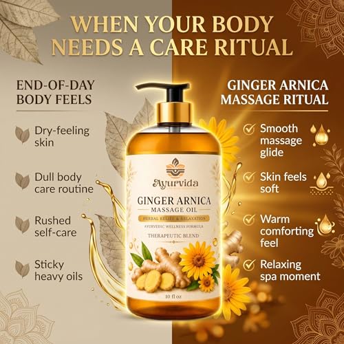 Image of Ginger Arnica Post Workout Massage Oil - Body Massage Oil with Ginger & Arnica for Back Pain, Muscle Relaxing & Tired Muscles | 300ml