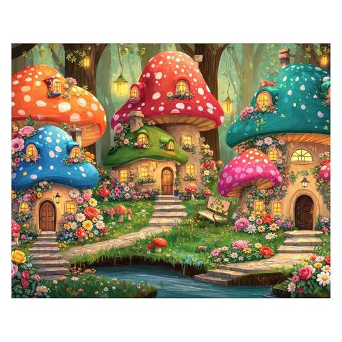 Rompecabezas Springbok Magical Shroom Villa de 500 piezas para adultos – Escena fantástica de cabaña de setas – Incluye póster – Arte de cuento de hadas acogedor – Piezas de corte único – Hecho en EE.UU. miniatura 1