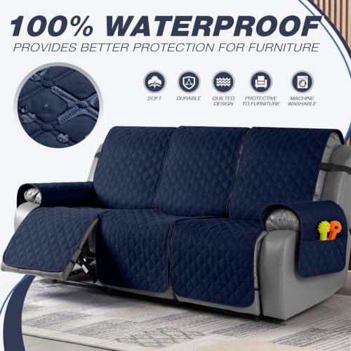 Image of TAOCOCO 100% Waterproof Recliner Sofa Covers Reversible, Dark Blue