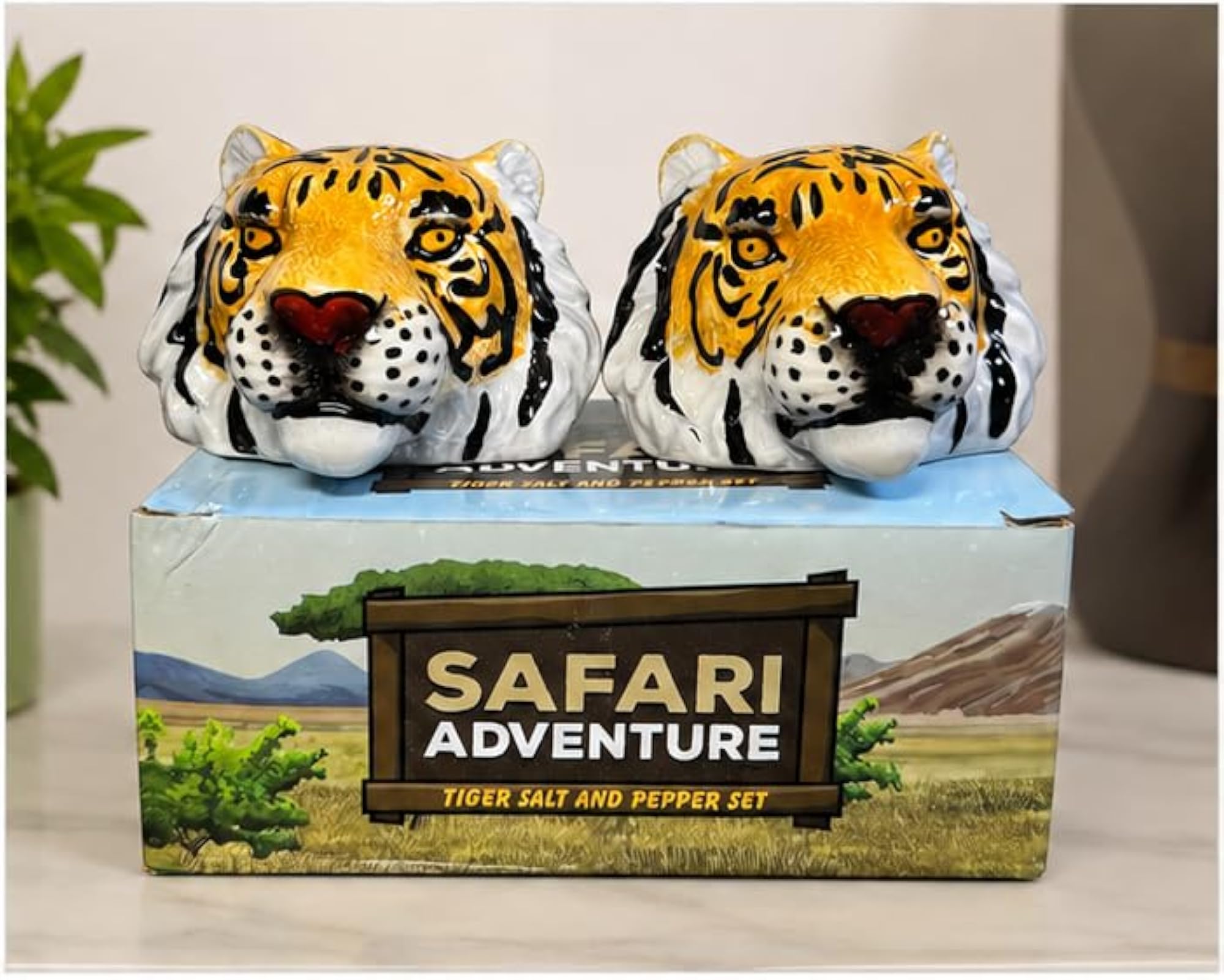 Ceramic Tiger Salt & Pepper Shaker Set, Hand-Painted Decor