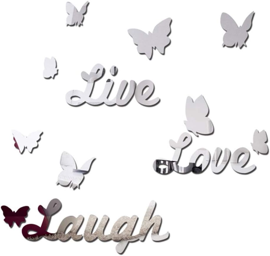 Live Love Laugh Letter Butterfly Mirror Wall Sticker 3D DIY Decal Home Decor - Silver