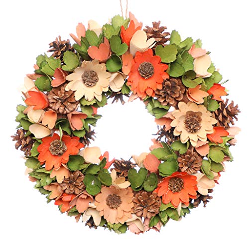Autumn Wreath Large Front Door Wall Hanging Orange & Green Garland Ornament Fall Halloween Thanksgiving Party Decorations (BM34)