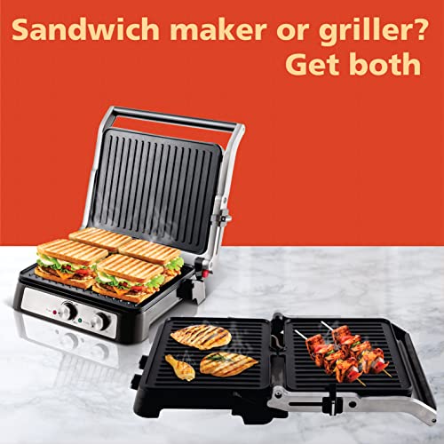 Image of Crompton MaxCrisp 4 Slice Sandwich Maker 2000W with Timer and 180 Degrees Barbecue Grill