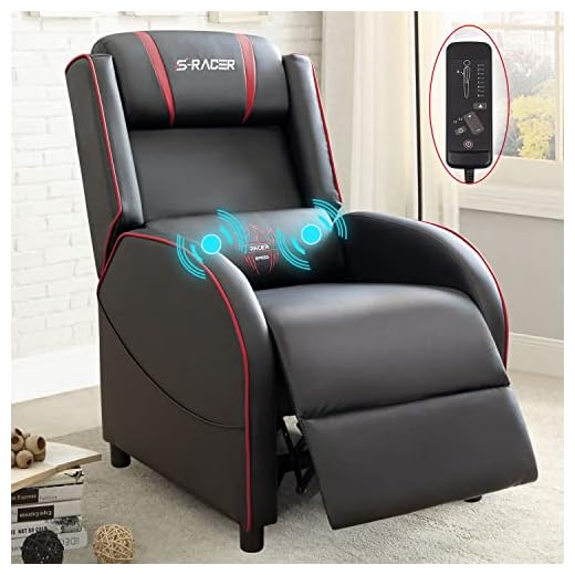 Homall Gaming Recliner Chair Racing Style Single Living Room Sofa Recliner PU Leather Recliner Seat Home Theater Seating (Red, Massage)