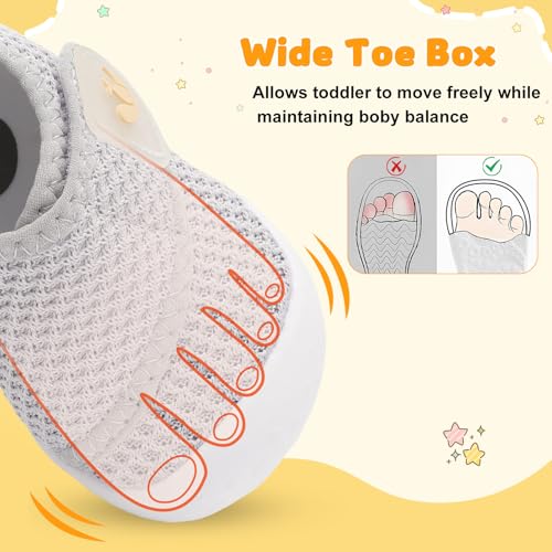 Image of FEETCITY Baby First Walking Shoes Wide Baby Shoes Infant Sneakers Newborn Crib Shoe Barefoot Lightweight Slip On Shoe