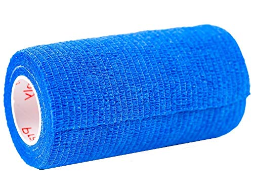 Vet Wrap Tape (Blue) (2 Pack) (4 Inch x 15 feet) Self Adhesive Adherent Adhering Cohesive Flex Self Stick Bandage Grip Roll Dog Cat Pet Horse