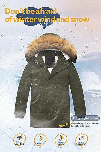 Image of CREATMO US Boy's Sherpa Long Parka Winter Coat Thicken Water Repellent Puffer Jacket With Removable Faux Fur Hood