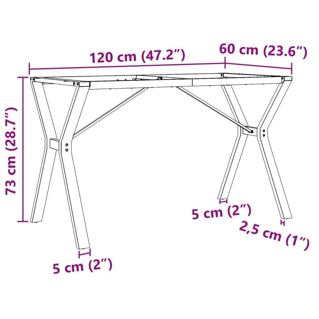 vidaXL Patas de Mesa de Comedor Estructura Y Acero 120x60x73 cm, Pata de Mesa Auxiliar, Pata de mesita Auxiliar, Pata de Mesa de Metal