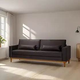 Sofá Living Valência 2,20mt - Base Madeira - Corino Marrom