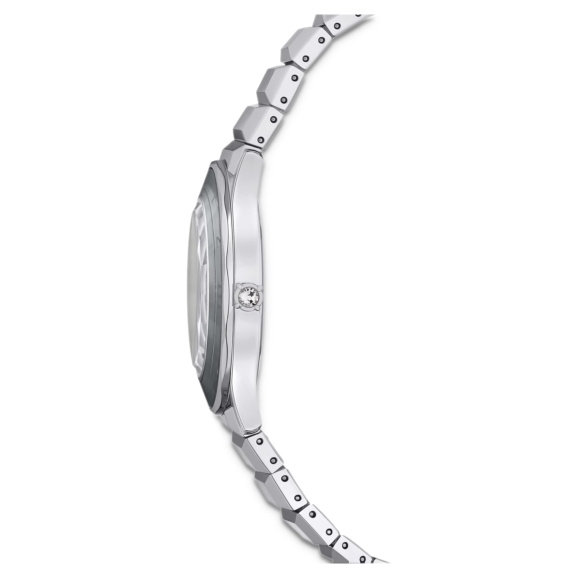 Swarovski Dextera Uhr, Edelstahl Damenuhr mit Silberfarbenem Gehäuse und Zifferblatt, Swarovski Kristallen und Metallarmband