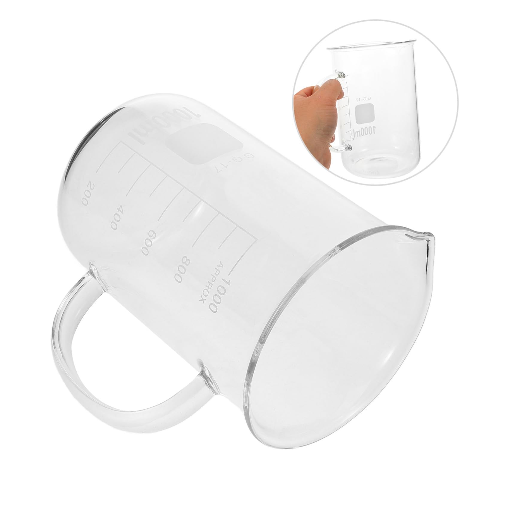 COLLBATH Messbecher Glas 1000ml mit Henkel und Ausguss Glasbecher für Präzises Ausgießen und Einfaches Tragen in Küche und Labor