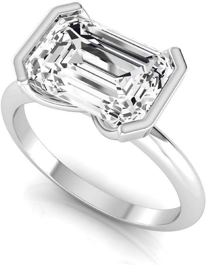 IGI Certified 3 Carat Emerald Lab Grown Diamond (H, VS2) 14K Gold Half Bezel Set Solitaire Engagement Wedding Ring For Womens