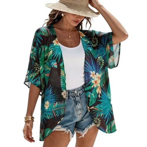 Women's Floral Print Puff Sleeve Kimono Cardigan Loose Cover Up Casual Blouse Tops 2026