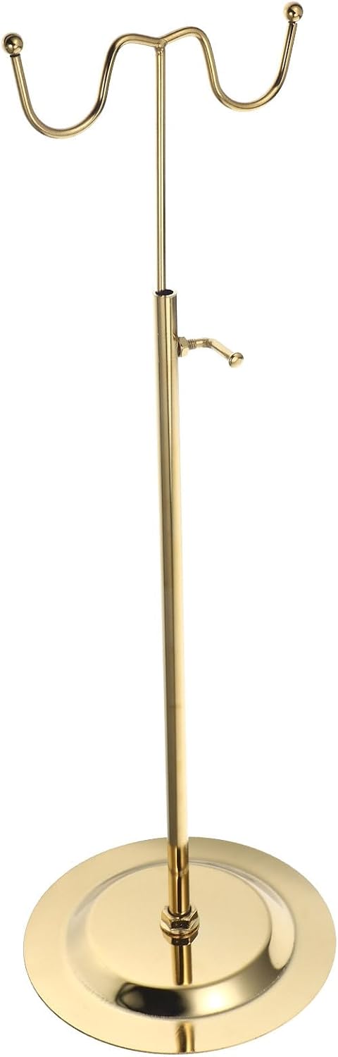 OSALADI Adjustable Height Handbag Display Stand Metal Dual-head Bag Holder Rack Titanium Finish for Retail Store Purse Organizer Floor-based Hanging Holder