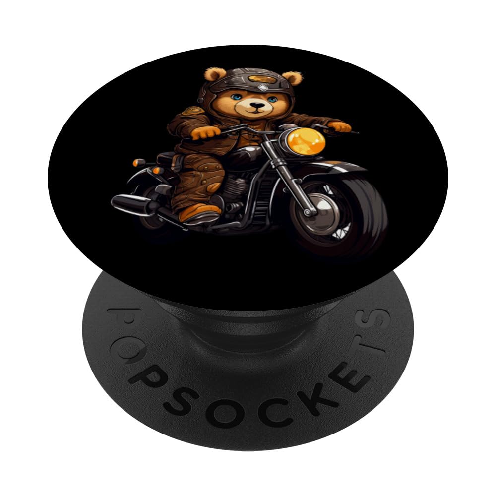 Bear Motorcyclist/Motorcycle Bear PopSockets Swappable PopGrip, Black