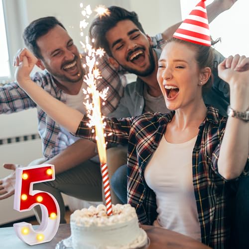 LED Number Lights Cartoon Themed Birthday Decorations LED Light Up Number Centerpieces Table Decoration for Party Supplies Backdrop Wall Decor for Birthday Party Decorations (Number 5)