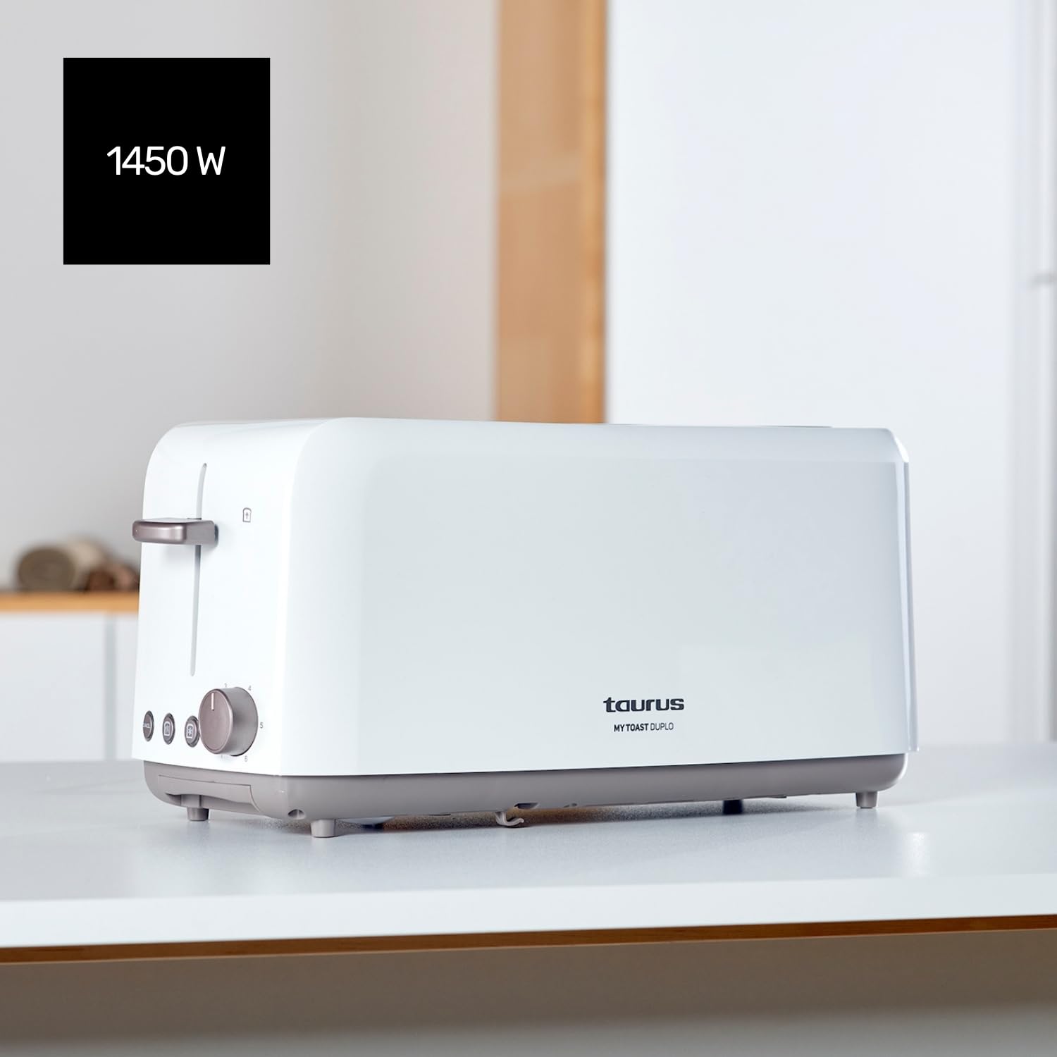Taurus - Tostadora My Toast Duplo 1450W, Doble Ranura Larga y Ancha, 6 Niveles, LED, Descongelar/Recalentar/Cancelar, Temporizador Programable, Tostador Silencioso, Bandeja Recogemigas Extraíble