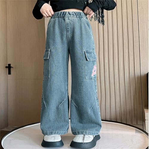 Girl's Y2k Graphic Jeans Tropical Print Cargo Jeans Elastic Wasit Wide Leg Loose Fit Casual Denim Pants with Pockets3
