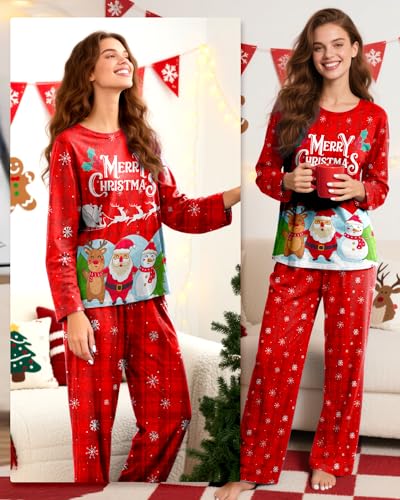 Image of 2 Piece Womens Pajama Sets Long Sleeve Sleepwear with Pants Soft Crewneck Loungewear Ladies Pj Set