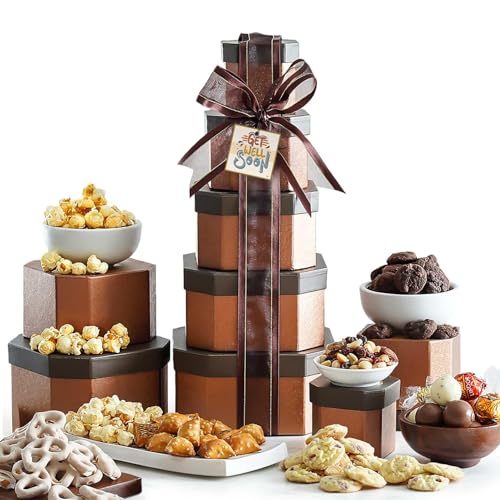 Broadway Basketeers Get Well Gift Basket Tower – Gourmet Care Package with Cookies,...