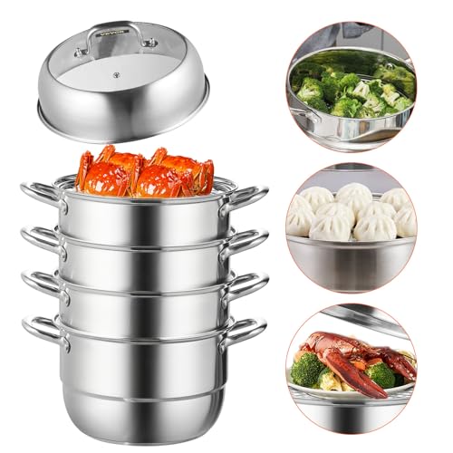 Comparison: Best Tiered Steamer Pot 5 VEVOR Steamer Pot 11.8in/30cm, 5 Tier Steamer Pot for Cooking with 10QT Stock Pot, 3 Vegetable Steamers & 2 Steaming Trays, Food-Grade 304 Stainless Steel Food Steamer Cookware for Gas Electric Stove
