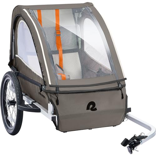 Retrospec Rover Plus Foldable Bike Trailer for Kids, Single/Double Passenger Child Bike Trailer with 5-Point Safety Harness, Reflective, Weather-Resistant Fabric and Safety Flag - Supports 40-80 lbs