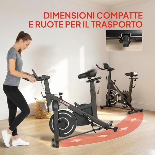 Sportnow Cyclette Da Casa, Cyclette Da Camera Con Resistenza Magnetica Regolabile Silenziosa, Sella E Manubri Regolabili, Volano Da 6 Kg, Schermo Lcd, Supporto Per Tablet, Ruote, Capacità 120Kg, Nero - 9
