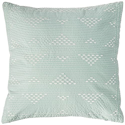 Image of INK+IVY Cario Mid Century Modern Cotton Square Decorative Pillow Sofa Cushion Lumbar, Back Support, 18X18 inch, Geometric Embroidery Blue