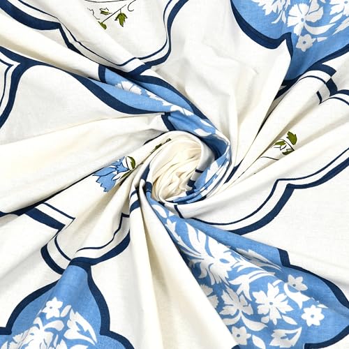 Image of BLOCKS OF INDIA Hand Block Printed 200 TC Cotton King Size Bedsheet | MUGHAL Blue