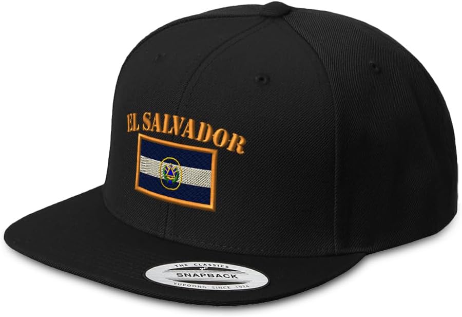 Custom Snapback Hat for Men Flat Brim Hats El Salvador Flag Embroidery Embroidered Flat Bill Hat Acrylic