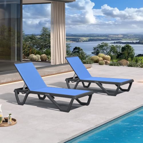 Image of PURPLE LEAF Outdoor Lounge Chair Aluminum Chaise Lounge Patio, Royal Blue