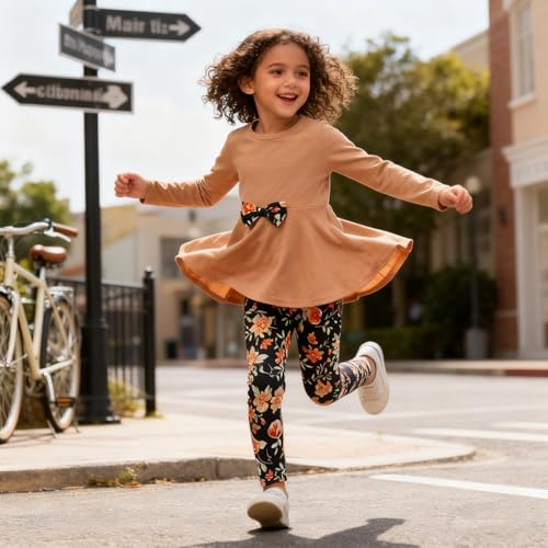 Image of Kids Toddler Girls Clothing Set Long Sleeve Top With Bowknot +Floral Print Pants 2 Pcs Fall Outfits Set
