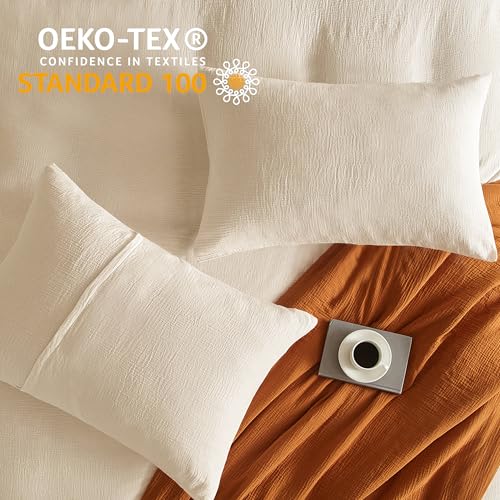 SE SOFTEXLY Muslin Duvet Cover California King Size, 100% Washed Cotton Duvet Cover Set, Ultra Soft Comforter Cover Linen Like, 3 Pieces Gauze Duvet Cover with 2 Pillowcases, 98"x104", Off-White