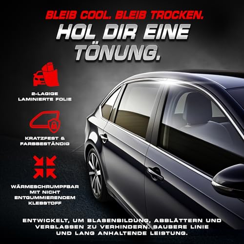 Tönungsfolie Auto BLACKGLASS IX® Fensterfolie in Profi-Qualität - Tönungsfolie für Autos, Vans & andere Fahrzeuge (5% VLT, 6m x 65cm, 2 Lagen, Limo Black Tint)