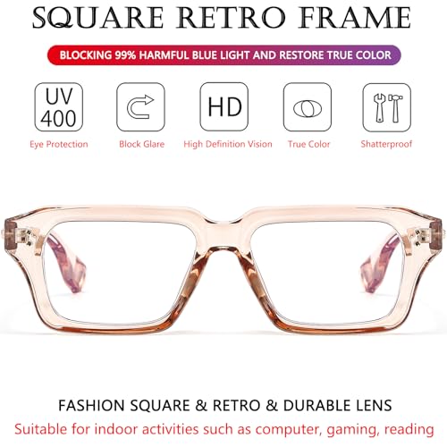 Image of AIEYEZO Fashion Square Blue Light Glasses for Men Women Retro Thick Frame Blue Light Blocking Computer Glasses