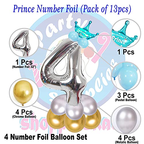 Image of Blue 32 Inches Numbers 4 Shape Large Big Foil Helium Balloons For Party Decorations In Happy Birthday Anniversary Office Items Materials Set Pack, Pack Of 13