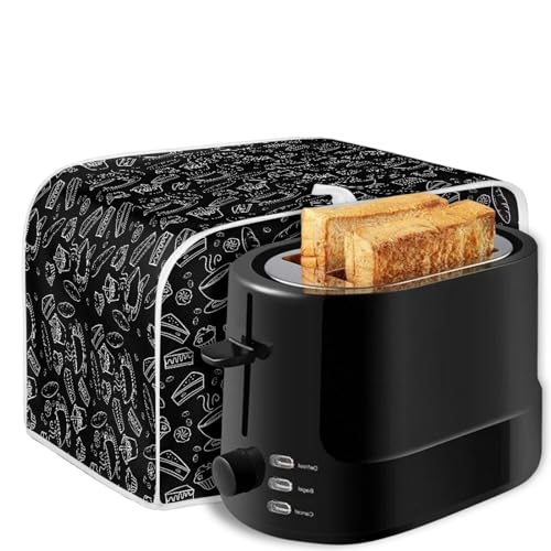 Image of Kitchen Toaster Dust Cover Bakeware Protector Compatible with 2 Slice Toaster Top Handle Design Heat-Resistant Dust Protection Anti-scratch, Coffee Bread Black