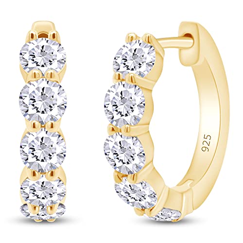 SAVEARTH DIAMONDS Moissanite & Lab Grown Diamond Hoop Earrings for Women, D-E Color, 925 Sterling Silver with 14K Gold Plating