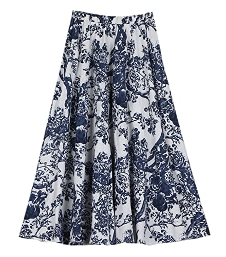 SANGTREE Women's Cotton Linen Maxi Skirt Beach Casual A LineTrendy Elastic Waist Flowy Long Skirt