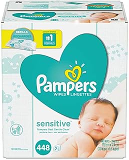 Baby Wipes, Pampers Sensitive Unscented Water Based Baby Diaper Wipes, 7X Refill Packs
